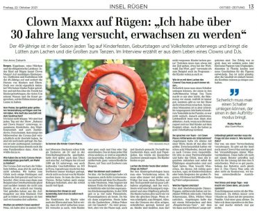 Clown Maxxx in der Ostseezeitung ganz groß